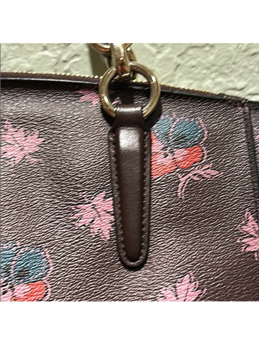 Coach Christie Floral Leather Shoulder Tote with Pink & Red Flowers - Picture 3 of 9